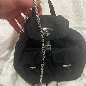 Prada black re-nylon mini backpack w chain